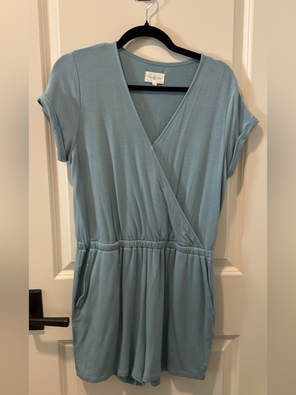 Lou & Grey Light Blue Wrap-Front Short Sleeve Romper